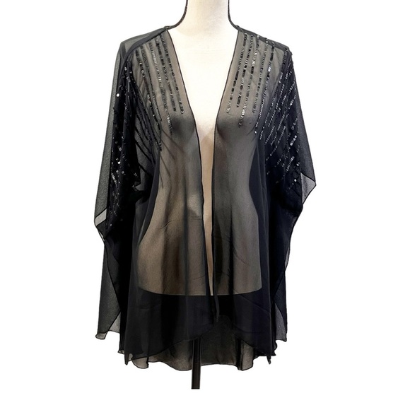 Sequined kimono top woman’s black evening wrap cover up - Picture 1 of 15